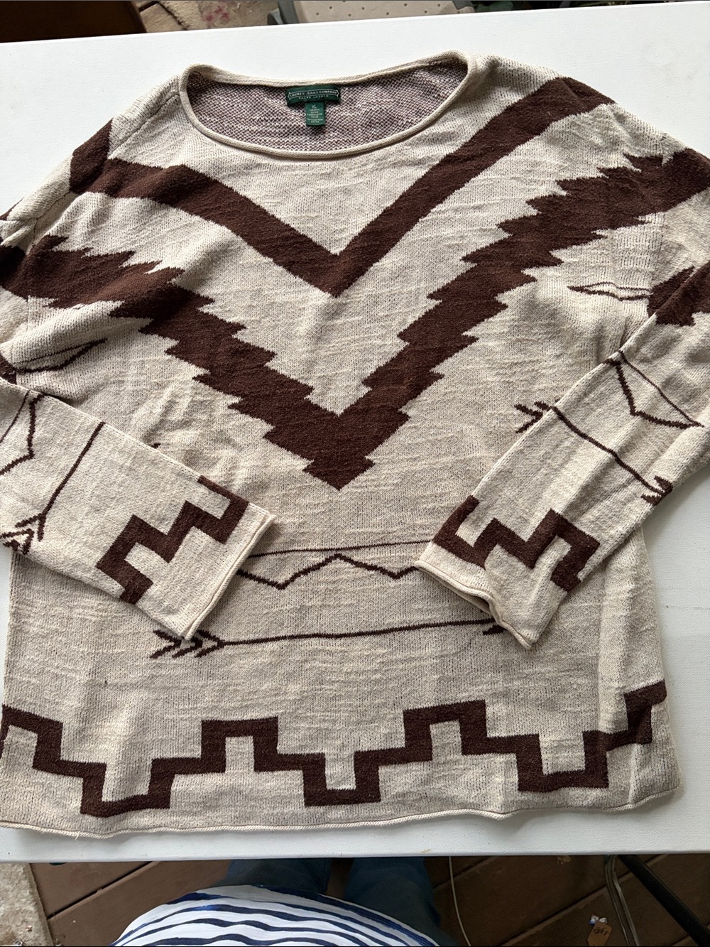 Ralph Lauren Jeans Co Womens L Southwestern Aztec Arrow Knit Cotton Sweater Boho